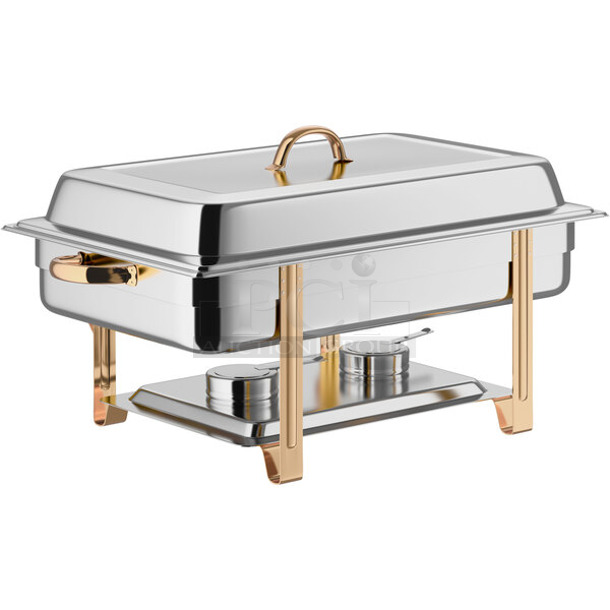 4 BRAND NEW SCRATCH AND DENT! Choice 92246320 Deluxe 8 Qt. Full Size Gold Accent Chafer. 4 Times Your Bid! - Image 1 of 6