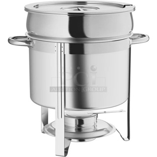 2 BRAND NEW SCRATCH AND DENT! Choice 922CM11 Deluxe 7 Qt. Chrome Accent Marmite Soup Chafer. 2 Times Your Bid! 