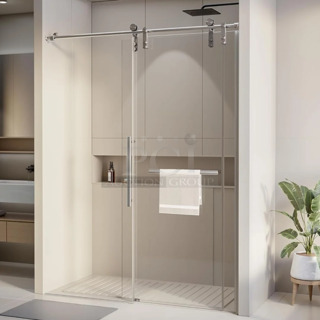 BRAND NEW SCRATCH AND DENT! OSK-SD6075-A ABRUZZO Frameless Shower Door, Adjustable 60'' W x 76'' H Explosion-Proof Clear Glass Soft Closing Buffer, SD6075 Chrome. May Be Missing Pieces. 