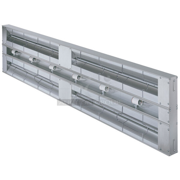 IN ORIGINAL BOX! Hatco GRAHL-48D Glo-Ray 48" Aluminum Dual High Wattage Lighted Infrared Warmer with 6" Spacer and Toggle Controls. 120 Volts, 1 Phase.  - Image 1 of 5
