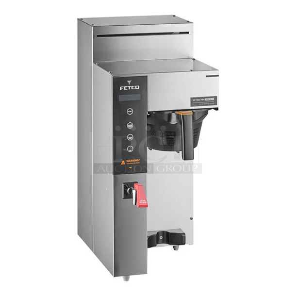 BRAND NEW SCRATCH AND DENT! Fetco CBS-1231 Stainless Steel Plus Series Single Automatic Digital Coffee Brewer With Plastic Brew Basket and Hot Water Dispenser. 120 Volts, 1 Phase.  - Image 1 of 10