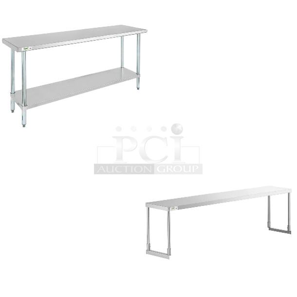 2 BRAND NEW SCRATCH AND DENT! Items Including Regency 600T1872G 18" x 72" 18-Gauge 304 Stainless Steel Commercial Work Table with Galvanized Legs and Undershelf and Regency 600SOS1272 Stainless Steel Single Deck Overshelf - 12" x 72" x 19 1/4". 2 Times Your Bid! May Be Missing Pieces. - Image 1 of 4