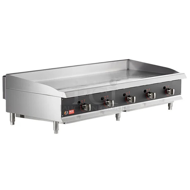 BRAND NEW SCRATCH AND DENT! 2023 Cooking Performance Group CPG 351GTUCPG60N Stainless Steel Ultra Series 60" Chrome Plated Natural Gas 5-Burner Countertop Griddle. 150,000 BTU. - Image 1 of 12