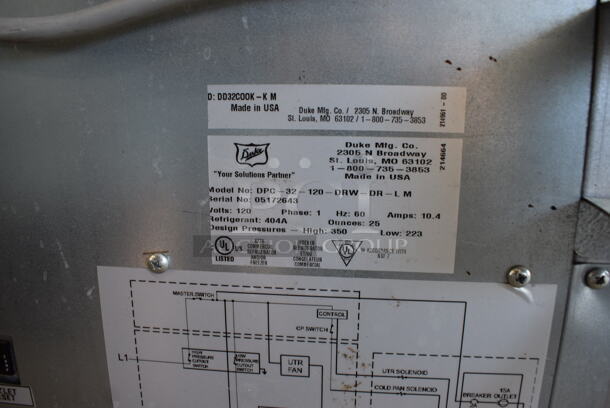 Duke Model DPC-38-120-DRW-DR-LM Stainless Steel Commercial Prep Table w/ 2 Drawers on Commercial Casters. 120 Volts, 1 Phase. 32x38x54. Tested and Working! - Image 2 of 10