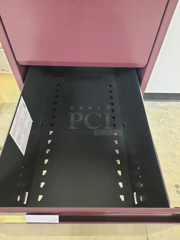 Filing Cabinet in Maroon and Wooden Unit and Black Slabe.
15X28X49.5 and 40X23X35. 2 Times Your Bid! (Main Building)  - Image 3 of 5