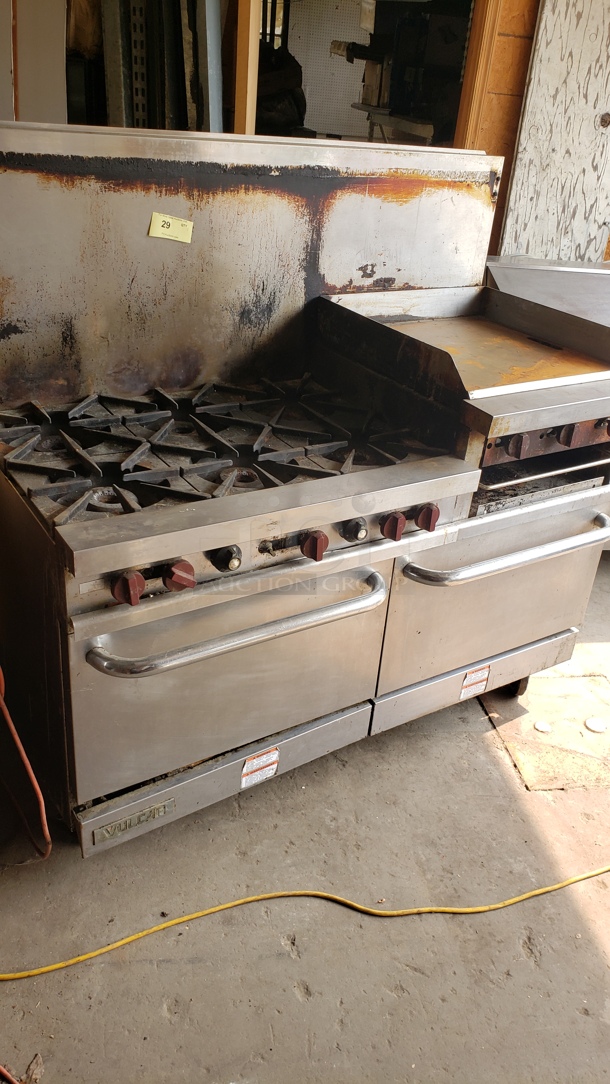 Vulcan 6 Burner Range/ Griddle, Charbroiler, & 2 Standard Ovens! Natural Gas - Image 1 of 8