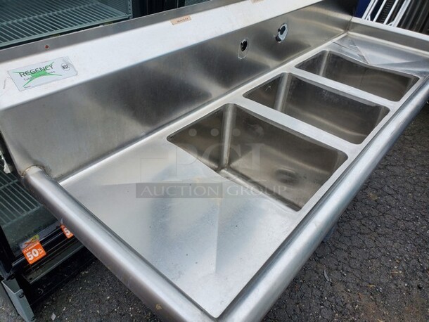 Regency Stainless Steel 3 compartment Commercial sink 58X20X37 Very nice condition! - Image 4 of 4