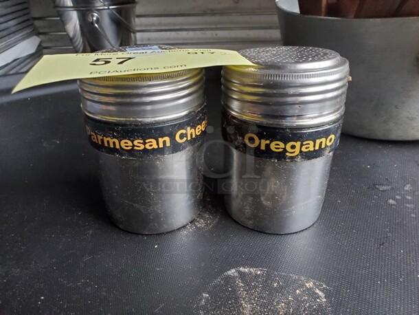 ALL ONE MONEY Lot of 2 Stainless Steel Shaker / Dredge with Handle!
