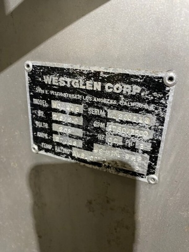 West Glen Commercial Vertical Cutter/Mixer/Mincer! All Stainless Steel! On Legs! Model: WGM445 SN: KJ200144 208V 60HZ 3 Phase - Image 5 of 10