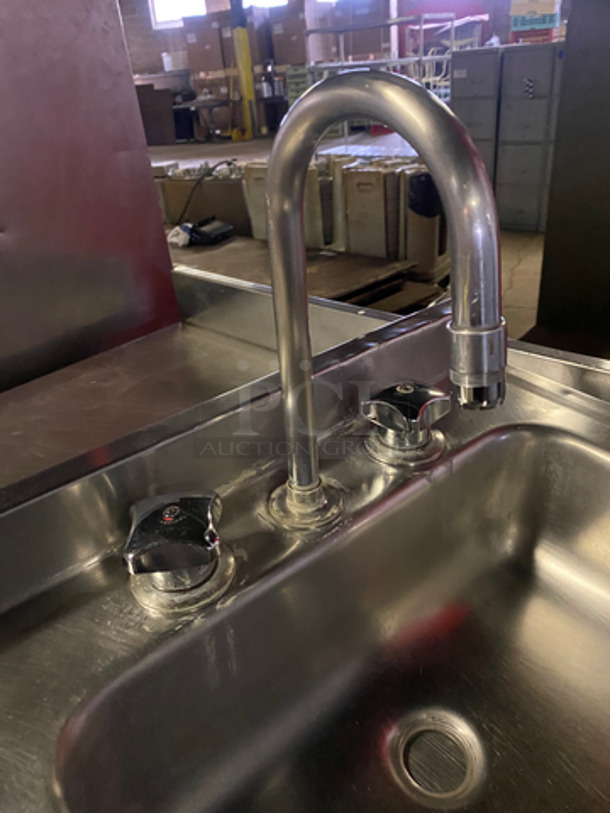 Solid Stainless Steel Wall Mount Hand Sink! With Faucet And Handles! With Back Splash! 22x19! - Image 6 of 6