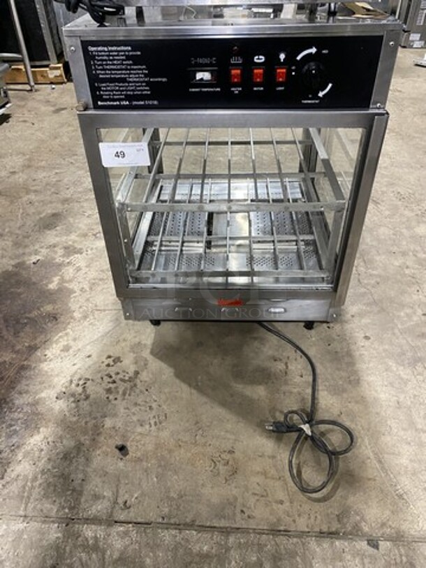 Benchmark Commercial Countertop Heated Food Holding/ Display Cabinet Merchandiser! With Front And Rear Access Doors! Glass All Around! Stainless Steel Body! Model: 51018