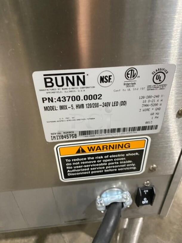 Bunn Commercial Countertop Hot Beverage Dispenser! Model: IMIX5 SN: IMIX045758 120/208/240V 60HZ 1 Phase - Image 5 of 8