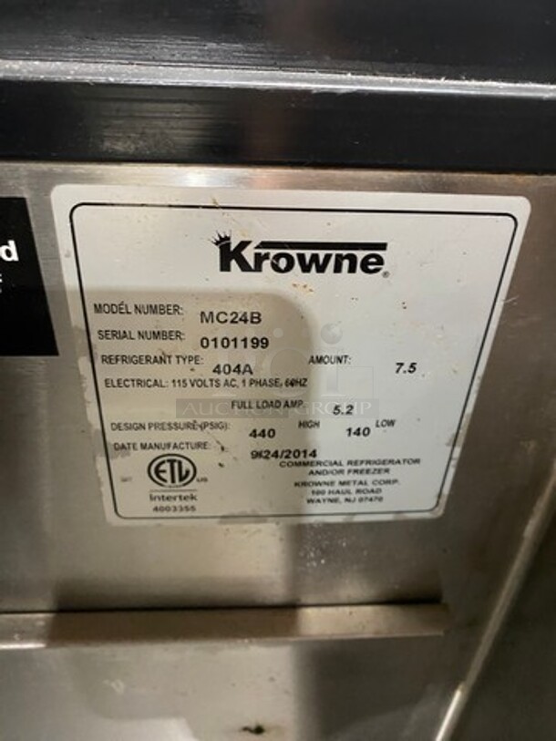 Krowne Commercial Undercounter Glass Chiller! All Stainless Steel! Model: MC24B SN: 0101199 115V 60HZ 1 Phase - Image 6 of 7