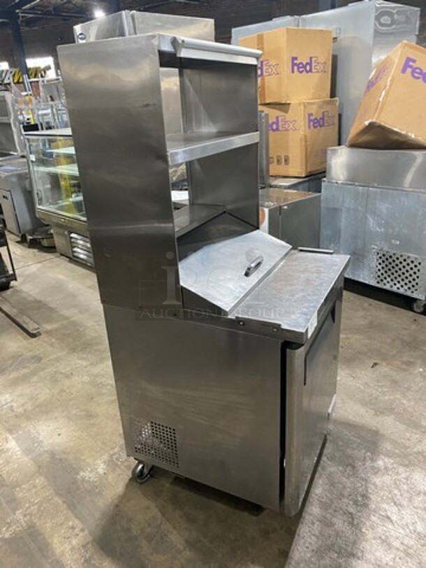 Turbo Air Refrigerated Salad Bar Island! With Double Over Head Shelf Storage! Single Door Storage Space Underneath! All Stainless Steel! On Casters! Model: MST28 115V - Image 2 of 10