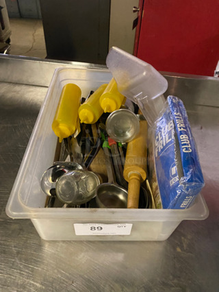 ALL ONE MONEY! Miscellaneous Items! Includes Wooden Rolling Pin, Stainless Steel Ladles And Serving Spoons, Squeeze Bottles And More!