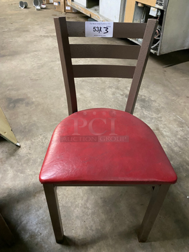 Red, Green And Tan Cushioned Chairs! With Brown Metal Body! 9x Your Bid!