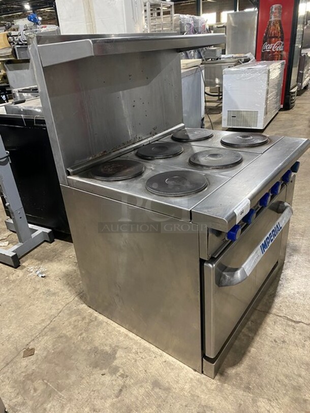 Sweet! Imperial Electric Powered 6 Burner Hot Plate Range! With Full Size Oven Underneath! With Raised Back Splash & Salamander Shelf! All Stainless Steel! - Image 3 of 9