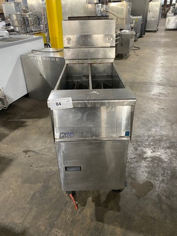 Pitco Commercial Gas Powered Split Bay Deep Fat Fryer! With 2 Small Frying Baskets! All Stainless Steel! On Casters! Model: SG14T SN: G13FC030504