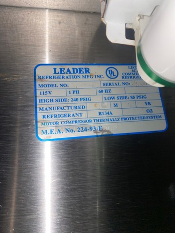 Leader Commercial 2 Sliding Door Back Bar Cooler! With View Through Doors! With Metal Rack! All Stainless Steel! On Legs! - Image 7 of 8