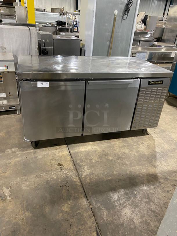 Continental Commercial 2 Door Lowboy/Worktop Cooler! All Stainless Steel! On Casters! Model: CFB67 SN: 15339614 115V 60HZ 1 Phase