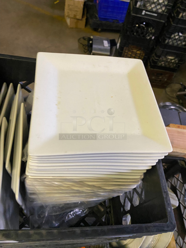 Crate And Barrel Square 8" White Ceramic Plates! Includes Black Poly Crate! 5x Your Bid! - Image 2 of 6