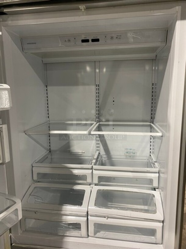 Monogram Upright Half Cooler Half Freezer Combo Unit! Single Cooler And Single Drawer Freezer! With Poly Coated Racks And Shelves! Stainless Steel! - Image 5 of 8
