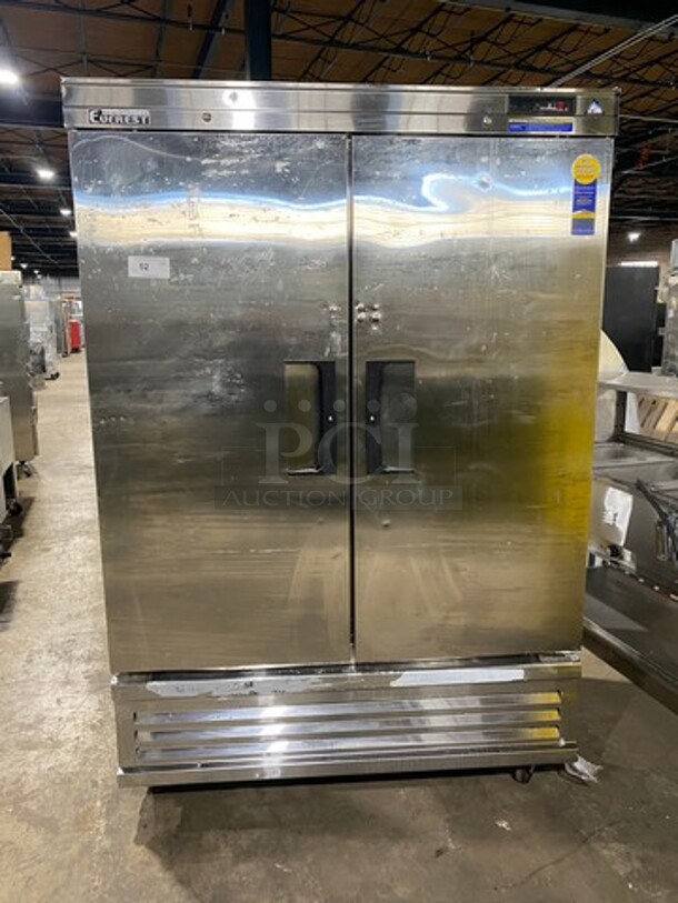 Everest Commercial 2 Door Reach In Cooler! With Pan Racks! All Stainless Steel! On Casters! Model: EBR2 SN: BBR214030027 115V 60HZ 1 Phase - Image 1 of 9