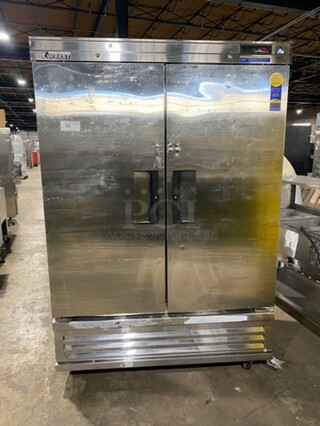 Everest Commercial 2 Door Reach In Cooler! With Pan Racks! All Stainless Steel! On Casters! Model: EBR2 SN: BBR214030027 115V 60HZ 1 Phase