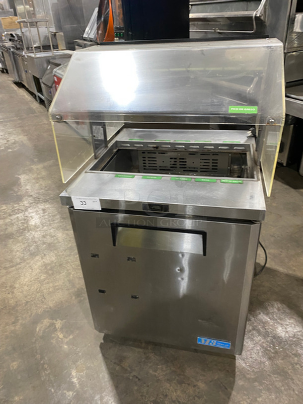 NICE! Turbo Air Refrigerated Salad Bar Island! With Sneeze Guard! Single Door Storage Space Underneath! All Stainless Steel! On Casters! Model: MST28711S SN: MS2TS10129 115V 60HZ 1 Phase