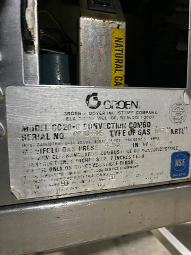 SWEET! Groen Natual Gas Powered Combi Convection Oven! With Metal Oven Racks! With Steam Line! Steam/Cook/Hold! All Stainless Steel! On Legs! Model: CC20G SN: GC7037MS 115V 60HZ - Image 7 of 8