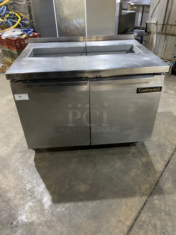 Continental Commercial Refrigerated Sandwich Prep Table! With 2 Door Underneath Storage Space! All Stainless Steel! On Casters! 115V 60HZ 1 Phase
