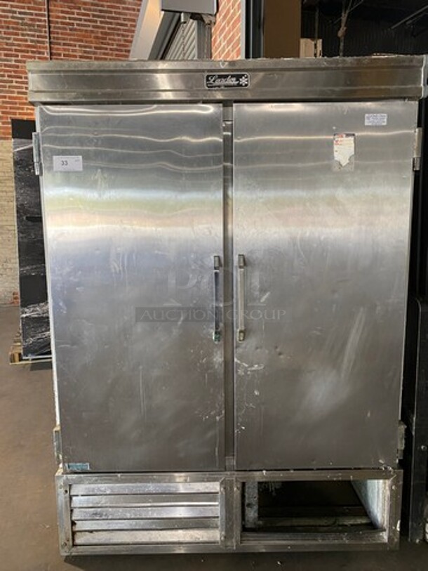 Leader Commercial 2 Door Reach In Cooler! With Poly Coated Racks! All Stainless Steel! Model: ESLR54 SN: NA10M1713 115V 60HZ 1 Phase