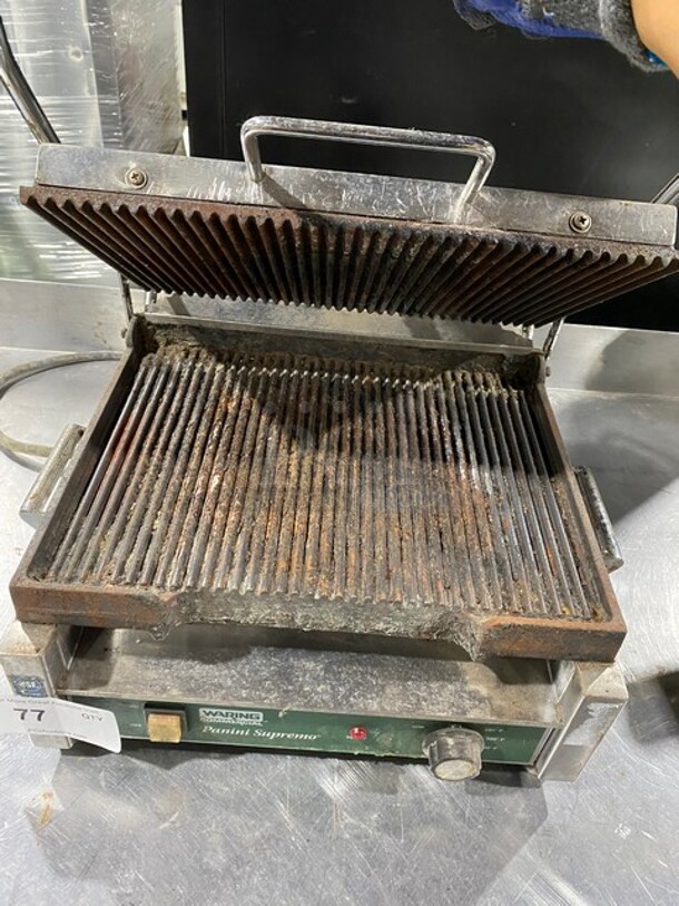 Waring Commercial Countertop Panini/Sandwich Supremo Grill! All Stainless Steel! Press With Ribbed Surface! Model: WPG250 120V - Image 5 of 8