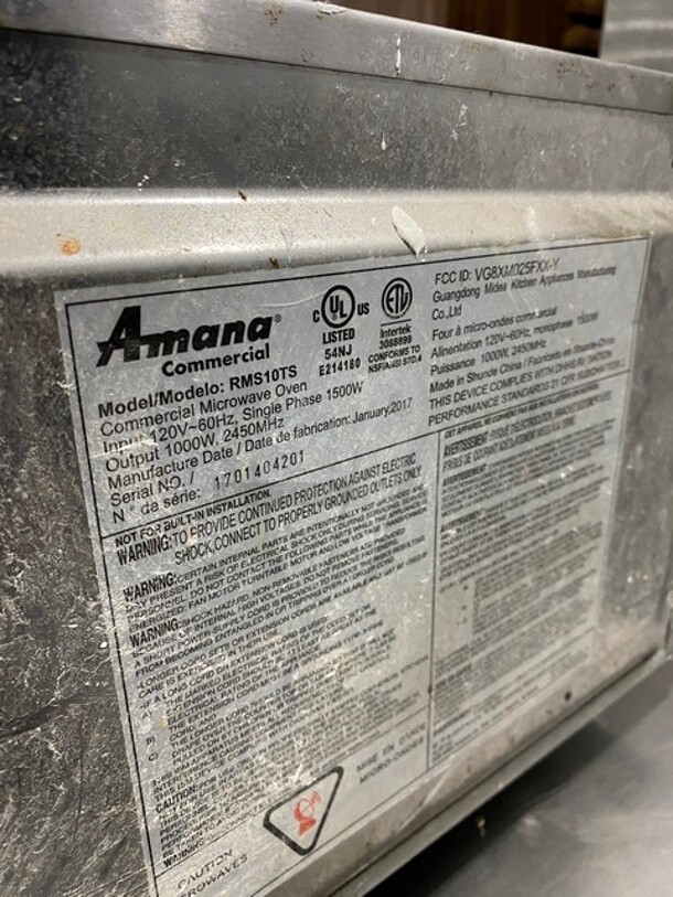 Amana Stainless Steel Commercial Countertop Microwave Oven! Model RMS10TS 120V 1PH - Image 5 of 8