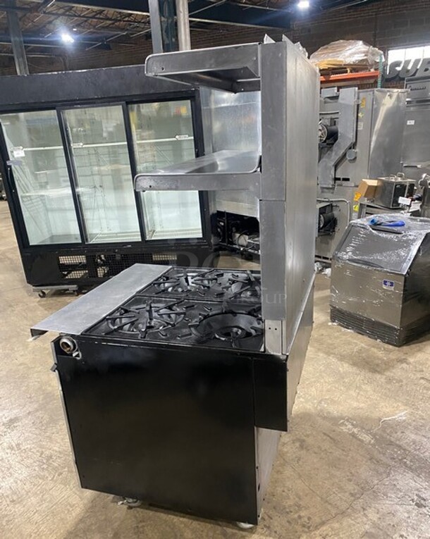 Vulcan Commercial Natural Gas Powered 4 Burner Stove! With Raised Back Splash Double shelf! With Oven Underneath! All Stainless Steel! On Casters! Model: GH45 SN: 4813044120 - Image 4 of 11