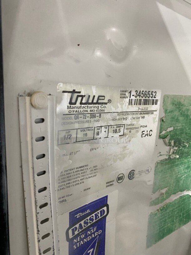 True All Stainless Steel Commercial 72 Inch Mega Top Sandwich Prep Table! Model QA7230MB Serial 13456552! 115V 1 Phase! On Commercial Casters! - Image 7 of 9