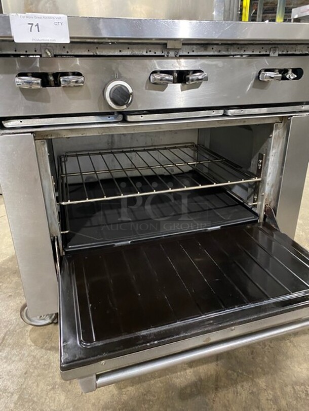 Sunfire All Stainless Steel Natural Gas 6 Burner Stove! With an Underneath Full Size Stove! And a Back Splash And Salamander Shelf! On Casters! Model X366R - Image 7 of 10