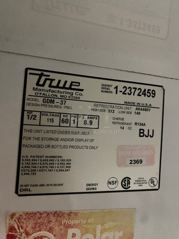 True Commercial 2 Door Reach In Refrigerator Merchandiser! With View Through Sliding Doors! Model: GDM37 SN: 12372459 115V 60HZ 1 Phase - Image 6 of 8