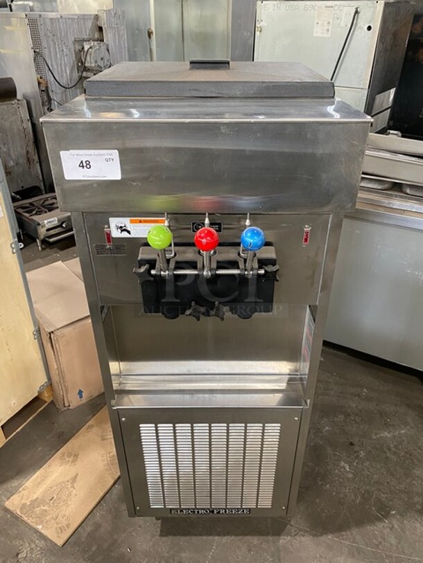 Electro Freeze 3 Handle Electric Powered Soft Serve Ice Cream/Yogurt Machine! All Stainless Steel Body! On Casters! Model: SL500132 SN: F2Q2614 208/230V 60HZ 3 Phase