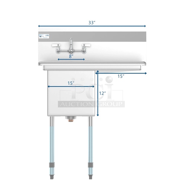 BRAND NEW SCRATCH AND DENT! 33 In. One Compartment Stainless Steel Commercial Sink With Drainboard, Bowl Size 15"X 15"X 12". - IN THE BOX - Image 3 of 4