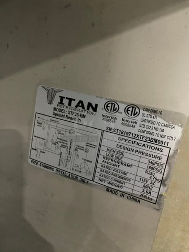 Titan Commercial Single Door Reach In Freezer! All Stainless Steel! Model: XTF23BM SN: ST1819712XTF23BM0011 115V - Image 8 of 9