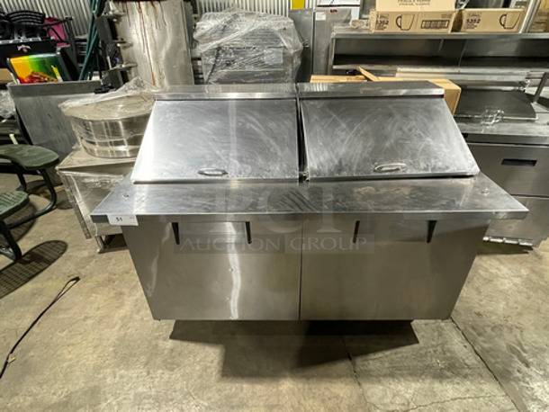 True Commercial Refrigerated Sandwich Prep Table! With 2 Door Underneath Storage Space! With Poly Coated Racks! All Stainless Steel! On Casters! Model: TSSU6024MBST SN: 7771911 115V 60HZ 1 Phase