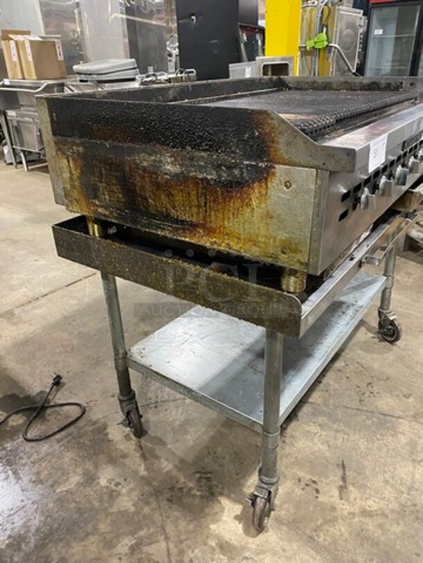 LATE MODEL! Bakers Pride Commercial Natural Gas Powered Char Broiler Grill! On Equipment Stand! With Storage Space Underneath! All Stainless Steel! On Casters! WORKING WHEN REMOVED! - Image 2 of 8