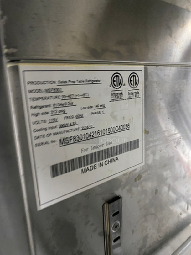 Atosa Commercial Refrigerated Sandwich Prep Table! Single Door Storage Space Underneath! All Stainless Steel! On Casters! NOT TESTED! - Image 7 of 8