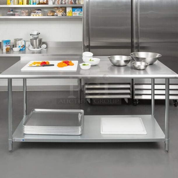 BRAND NEW SCRATCH & DENT!Steelton 30" x 72" 18 Gauge 430 Stainless Steel Work Table with Undershelf and 2" Rear Upturn. Minor damage to the packaging!! 3x Your Bid - Image 2 of 3