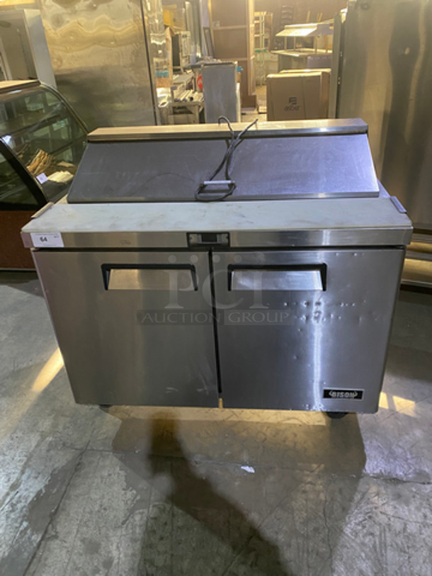 LATE MODEL! 2017 Bison Commercial Refrigerated Sandwich Prep Table! With Cutting Board! With 2 Door Storage Area Underneath! Poly Coated Racks! All Stainless Steel!  On Casters! Model: BST48 SN: BST4800317051000K80026 115V 60HZ 1 Phase