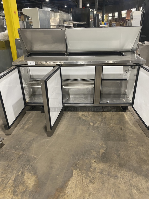 True Commercial Refrigerated Mega Top Sandwich Prep Table! With 3 Door Refrigerated Storage Space Underneath! All Stainless Steel! On Casters! Model TSSU-72-18 Serial 1-4477571! 115V 1 Phase! - Image 5 of 9