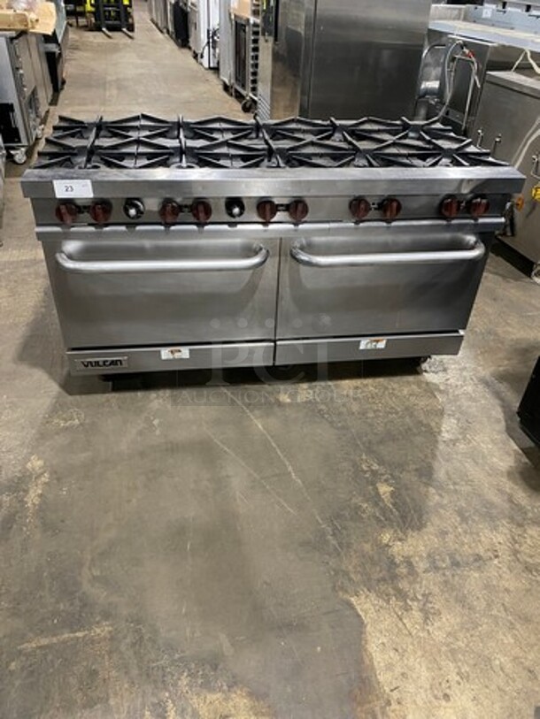 NICE! Vulcan Commerical Natural Gas Powered 10 Burner Stove! With 2 Oven Underneath! All Stainless Steel! On Casters! - Image 2 of 11
