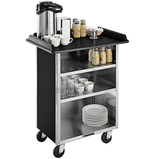 BRAND NEW SCRATCH & DENT! Lakeside 636B Stainless Steel Beverage Service Cart with 3 Shelves and Black Vinyl Finish - 30 1/4" x 21" x 38 1/4"
