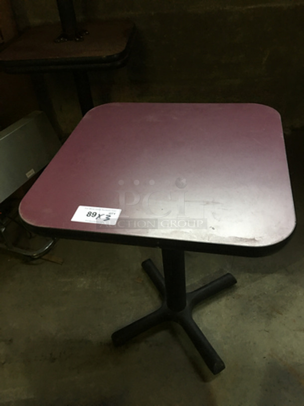 Maroon Top Square Table! With Black Metal Base! 3x Your Bid!